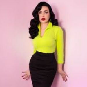 Vixen by Micheline Pitt Vixen Top in Chartreuse Green | Size Large Vintage Repro